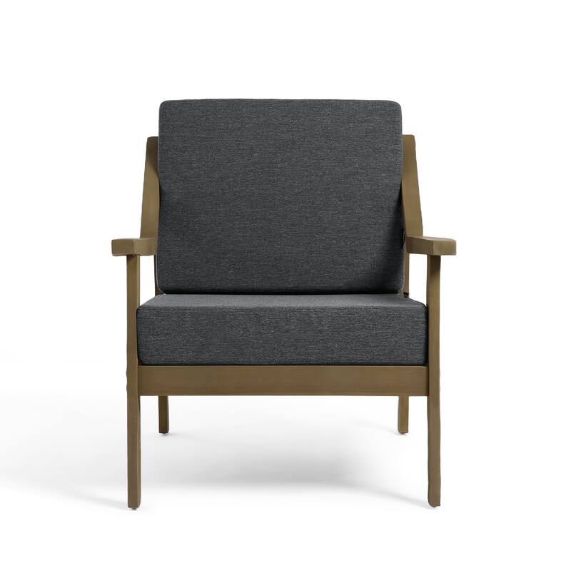 Outdoor Wood Cushioned Patio Set of 2 Accent Chair with Side Table