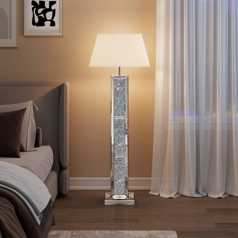 61"H Mirrored Glass Floor Lamp Crushed Diamond Home Decor