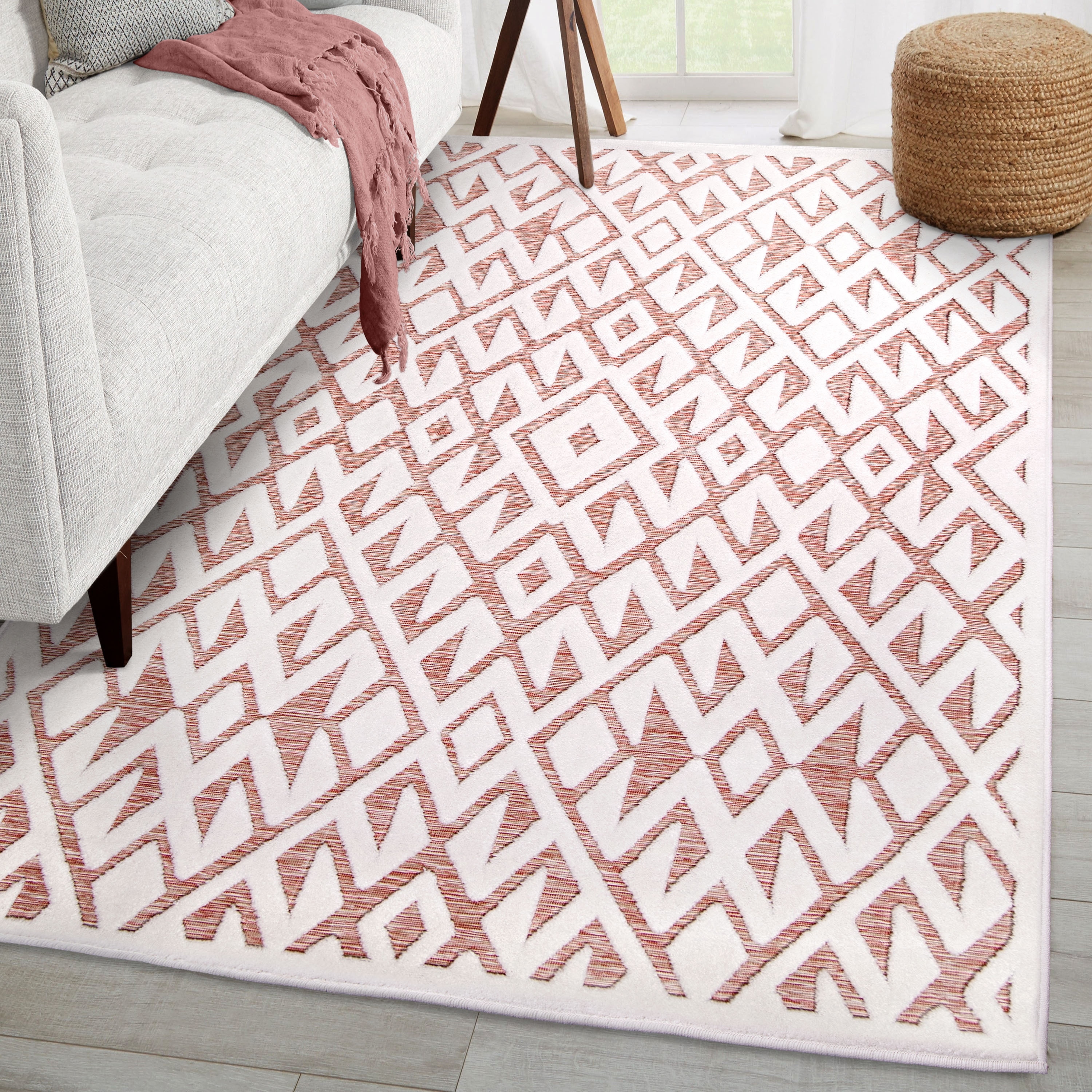Orian Rugs Boucle Orange Geometric High Low Indoor Outdoor Area Rug