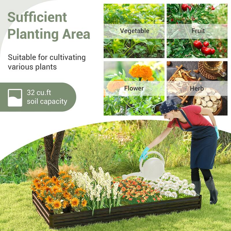 Gymax 8 x 4 x 1 ft Large Outdoor Metal Planter Box for Vegetable Fruit