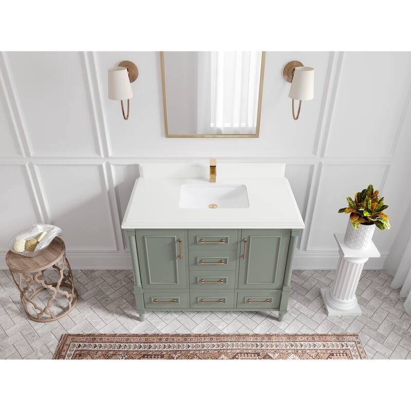 Willow Collections 42 in. W x 22 in. D Aberdeen Single Bowl Sink Bathroom Vanity with Countertop - 1.5" White Quartz - Evergreen