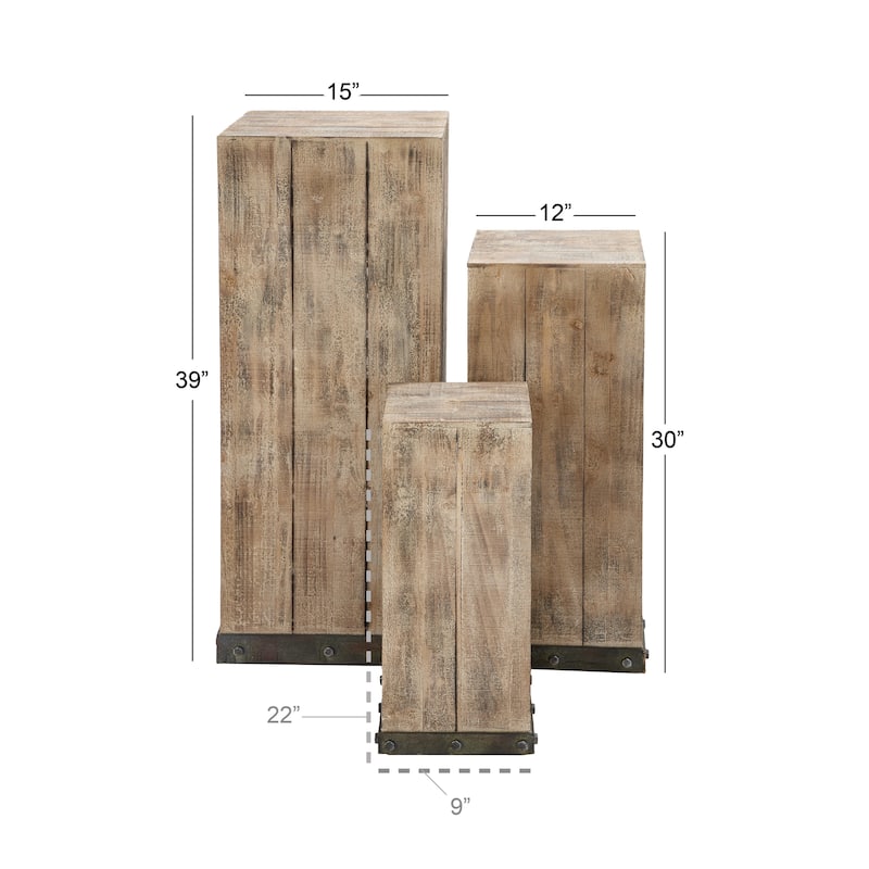 Wood Pedestal Table - Set of 3 Brown - Roche River Decor - 15"Wx15"Lx39"H
