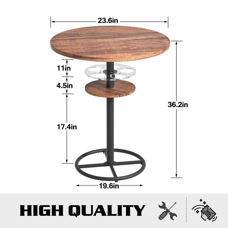 VECELO Bar Table Set, Round Bistro Bar Table Wooden Top, Sturdy Metal Frame with Pedestal, Set of 1/3