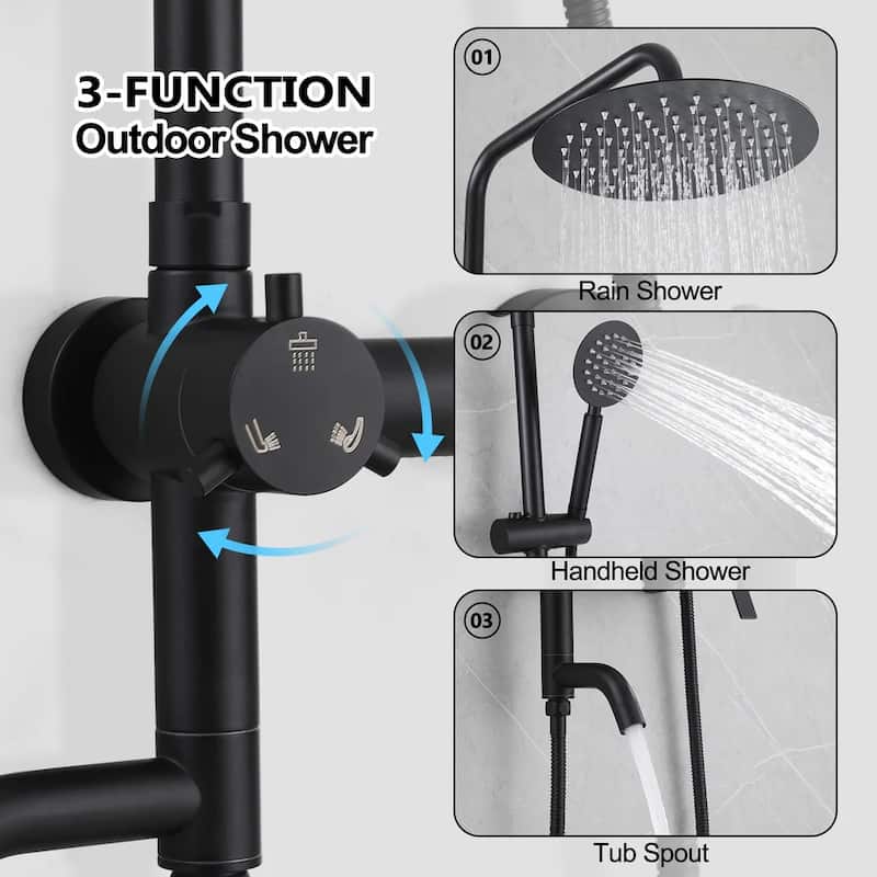 47"H 3-Function 304 Stainless Steel Wall-Mounted Outdoor Shower System