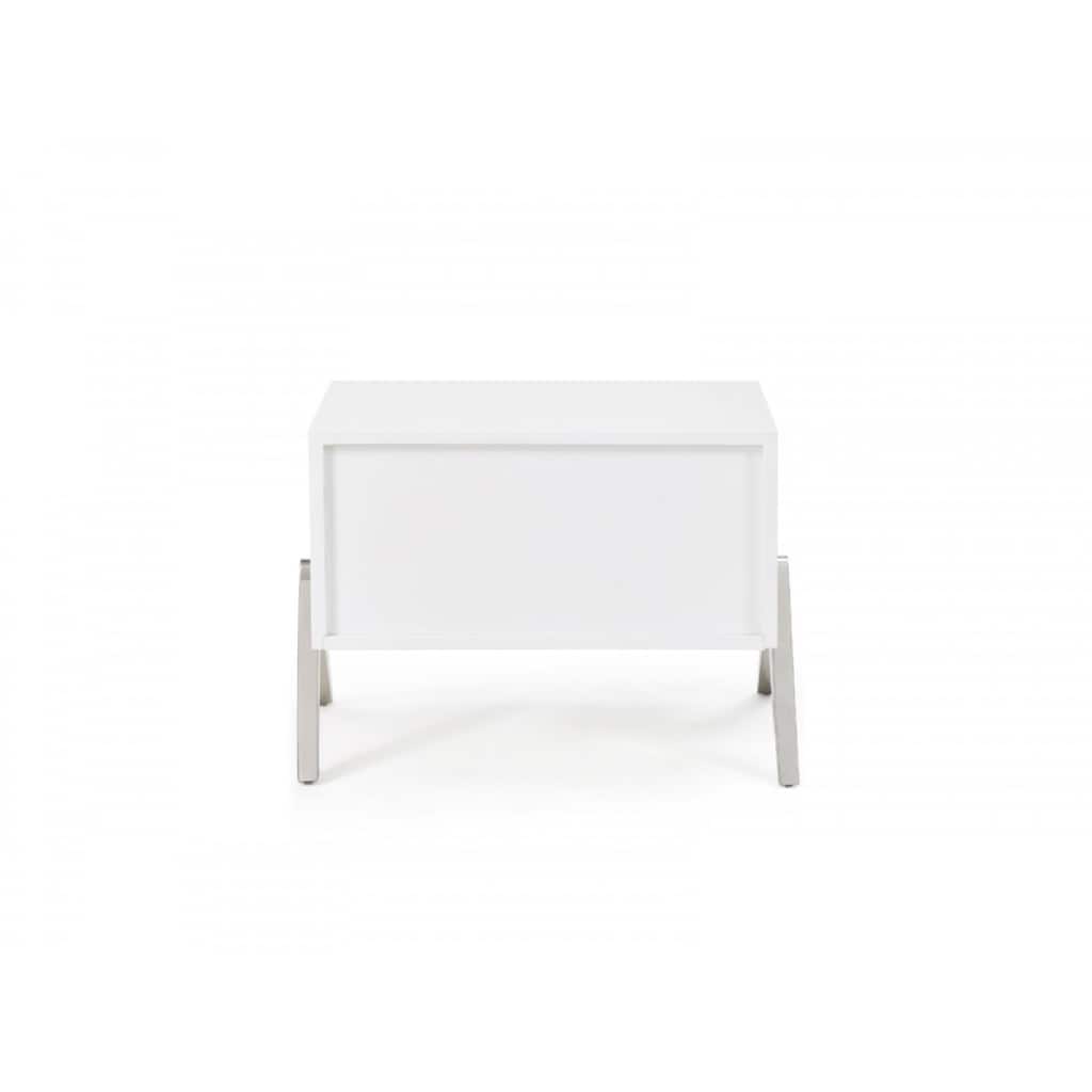 Medium-Size White Wood Nightstand with Soft Close Drawer Chic Modern Accent Table for Bedroom