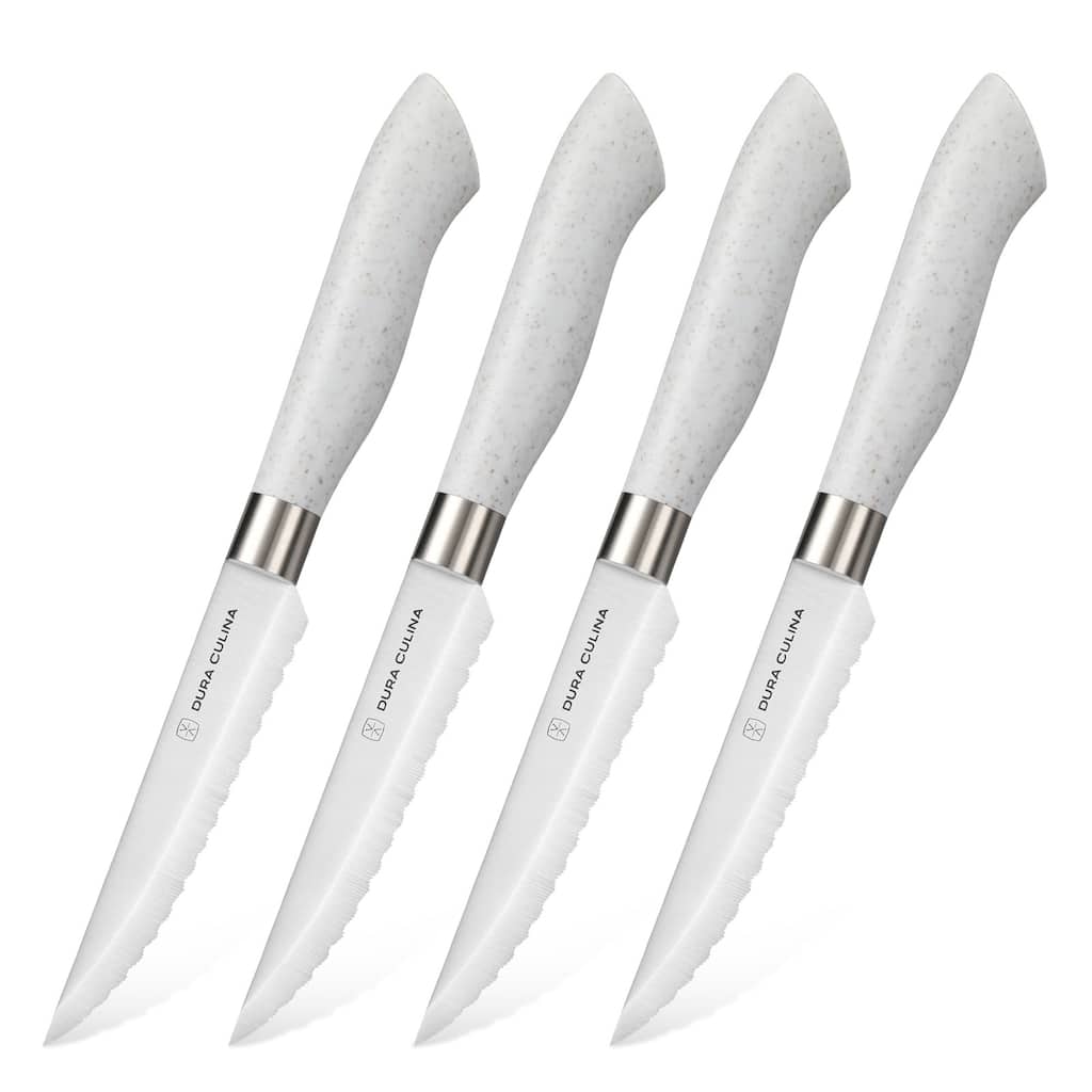 Dura Living EcoCut 4-Piece Steak Knife Set - High Carbon Micro-Serrated Stainless Steel Blades, Sustainable Ergonomic Handles