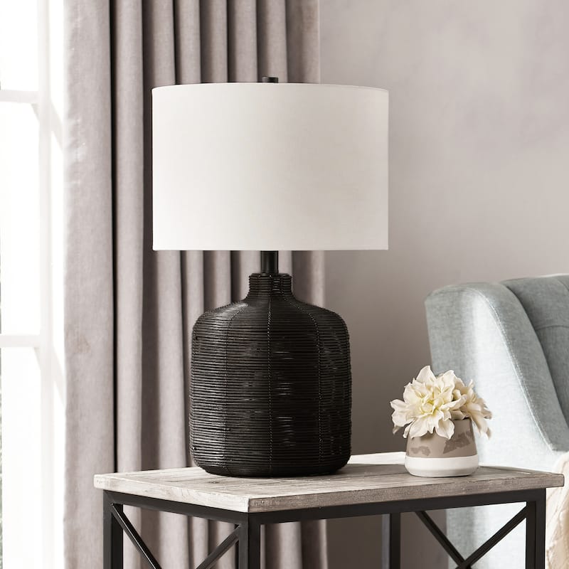 Jolina 27" Tall Oversized/Rattan Table Lamp with Fabric Shade