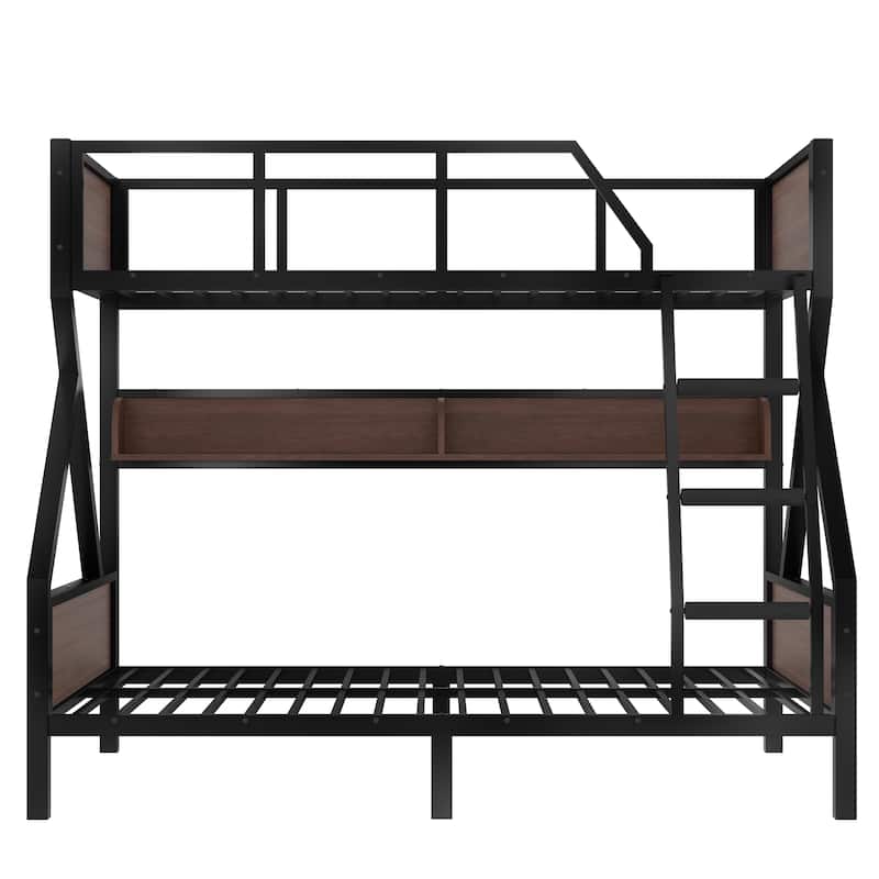 Twin XL over Queen Bunk Bed with Storage Shelves, Lights and Noise-Free Design
