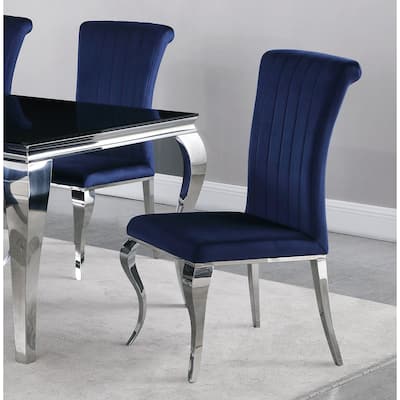 Embury Cabriole Design Stainless Steel with Blue Velvet Upholstered Dining Chairs (Set of 4)