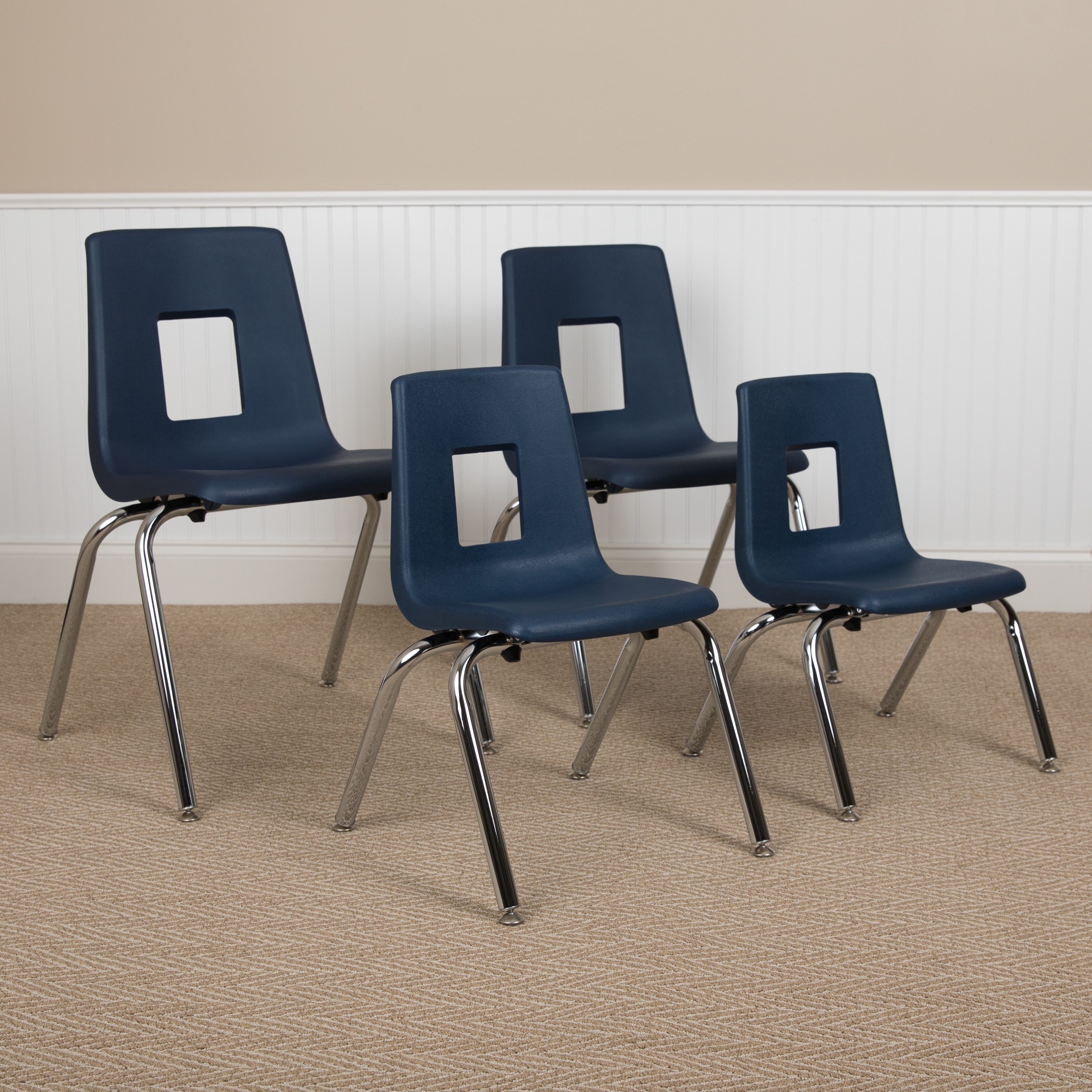 Red 6-Pack 16 School Stack Chair, Stacking Student Chairs with Chromed Steel Legs and Ball Glides 
