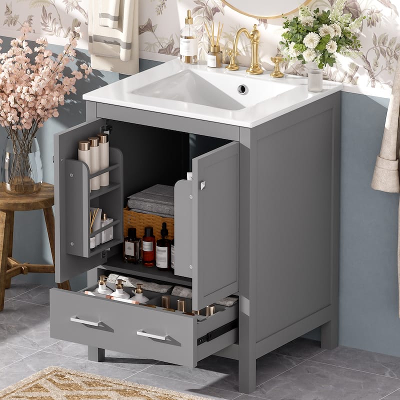 GDFStudio - Aurora Wood & Ceramic Bathroom Vanity Set with Sink and Divided Drawers