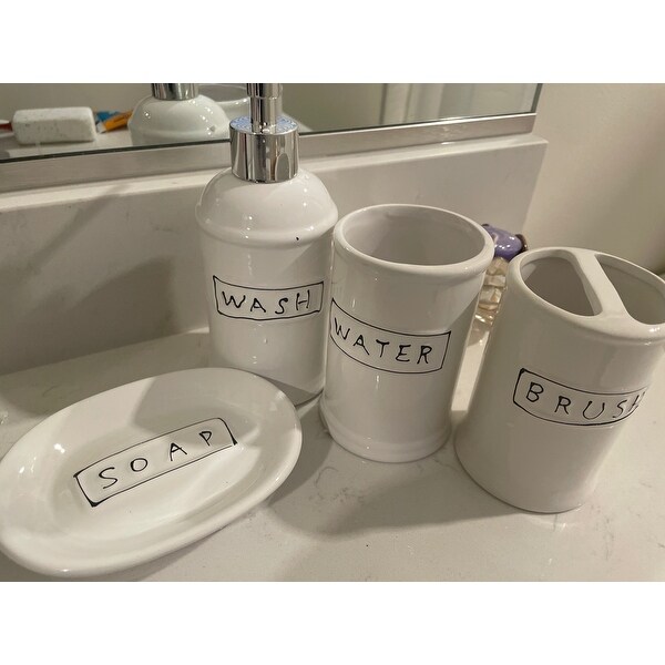 Home Basics NEW Ceramic with Grey Rubber Grip Bathroom Accessory Set BA41265 