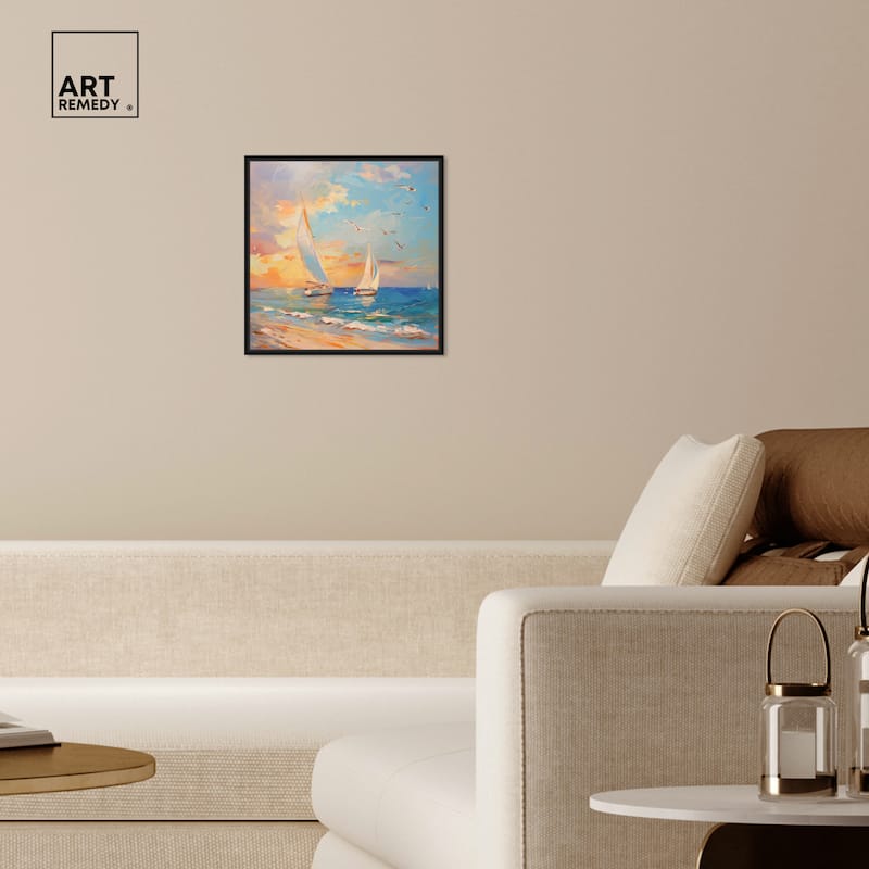 Art Remedy Sailboats In The Sunset Framed Sailing 1 Piece Canvas Wall Art