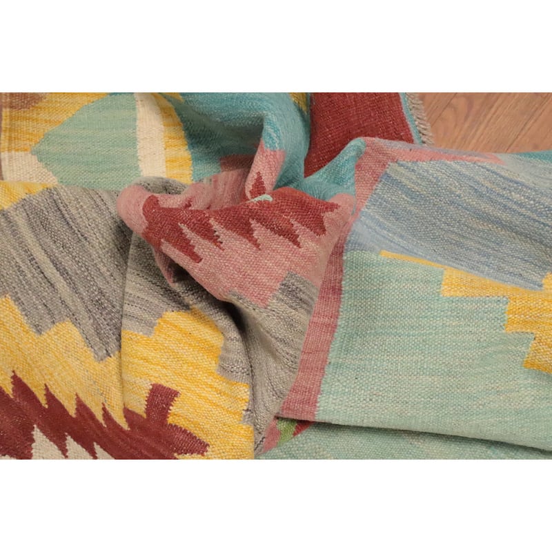 Hand Woven Oriental 100% Wool Carpet Southwestern Tribal Multi-Colored Kilim Area Rug - 9' 6'' X 7' 8''