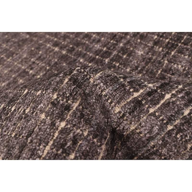 ECARPETGALLERY Hand Loomed Ananda Dark Grey Silk Rug - 3'11 x 6'0