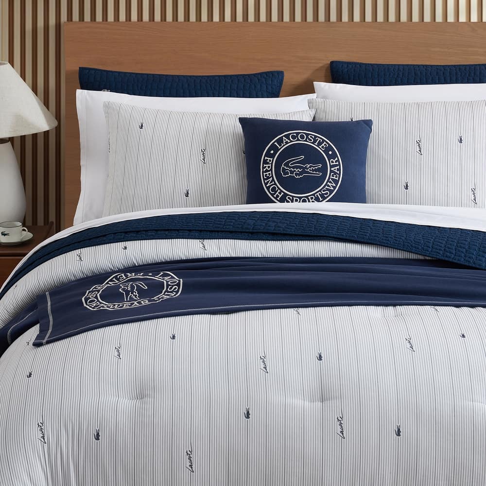 Lacoste Logo Stripe 180TC Percale Cotton 3-Piece Comforter Set