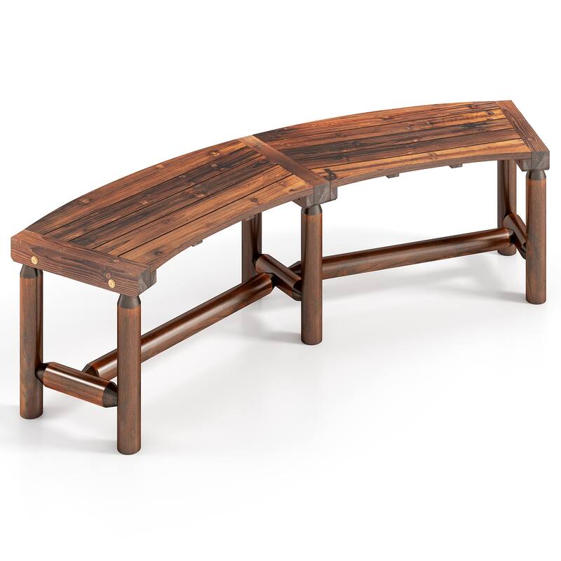 Gymax Patio Curved Bench for 2-3 People Outdoor Loveseat for Backyard - Brown