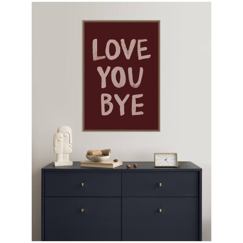 Kate and Laurel Love You Bye Hand Painted Typography by Lucky Guava Framed Canvas Wall Art Print