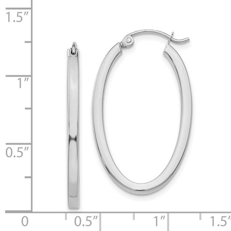 Curata 14k White Gold Polished tube 2x30mm Long Oval Hoop Earrings