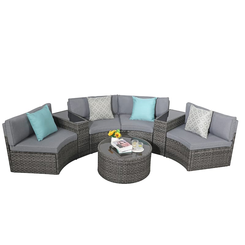Outdoor 7-Piece Wicker Sectional Sofa Set with Furniture Cover