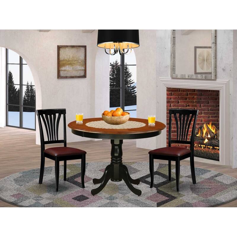 HomeStock 3-Piece Round Black and Cherry Finish Solid Wood Top Dining Table with 2 Chairs