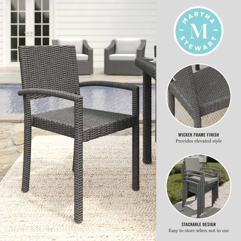 Martha Stewart Outdoor Rattan Wicker Stackable Dining Armchair - 21"W x 22.5"D x 33.5"H