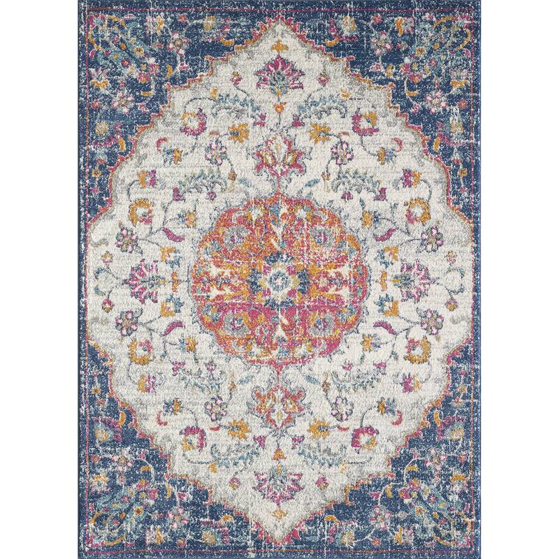 Porch & Den Spirited Distressed Boho Medallion Area Rug - 9' x 12' - Ivory/Navy