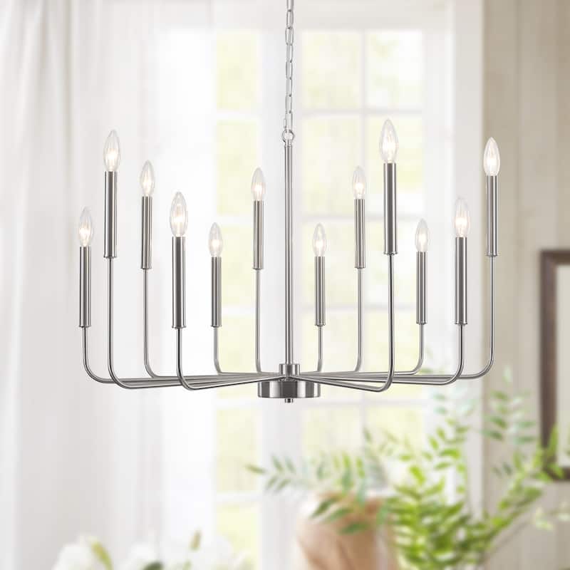 31.29" Wide Farmhouse Chandelier, 12-Light Classic Candle Chandelier for Dining Room Living Room Bedroom Kitchen