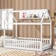 preview thumbnail 1 of 7, Twin Size Pine Wood House Bed Frame with Guardrails & Slats, White White - Twin