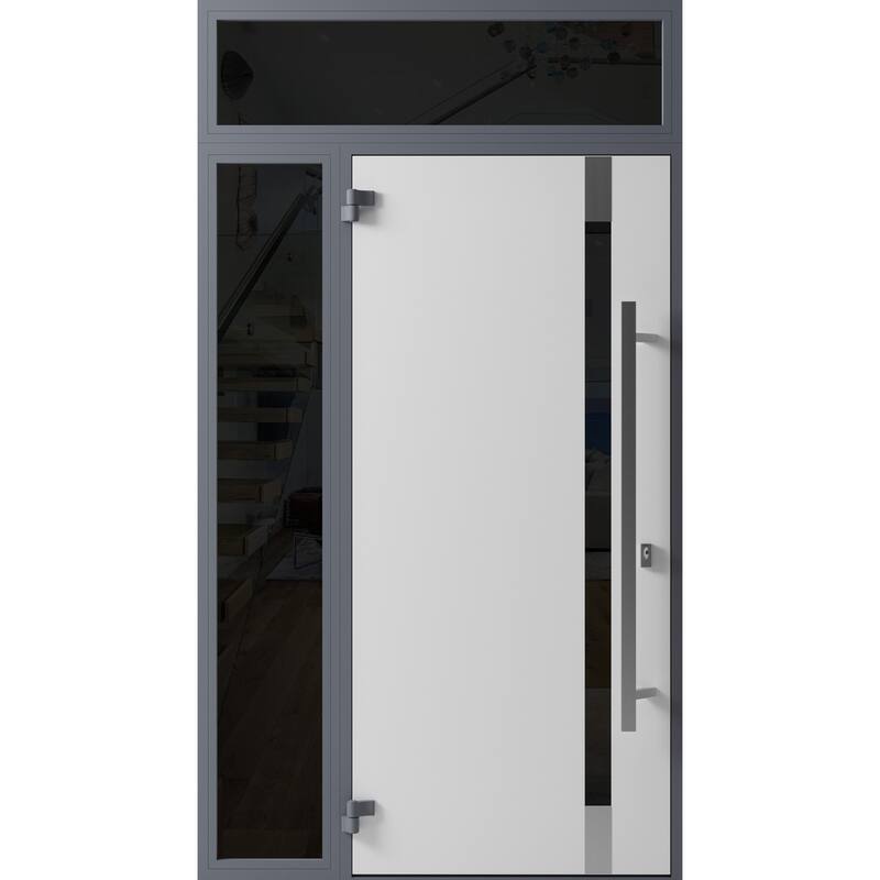 Front Exterior Prehung Steel Door Ronex 1011 Grey Stainless Inserts Entry Metal Painted W36xH80 Left hand Inswing