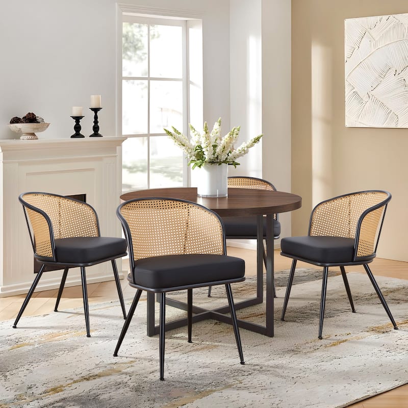 Upholstered Rattan Dining Chairs with Metal Legs Set of 2/4 - 29.92"H x 20.5"W x 23.03"D - Set of 4 - PU-Black
