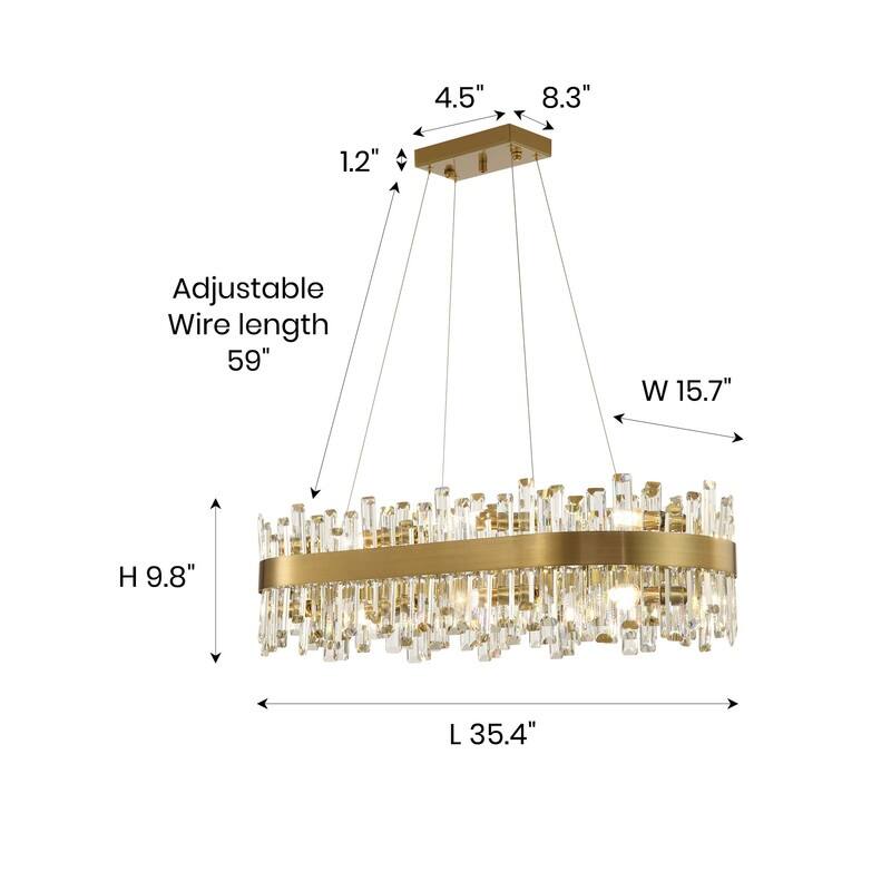 36 in. Luxury Rectangle Crystal Chandelier 16-Light Gold Modern Chandelier Hanging Ceiling Light Fixture for Dining Room