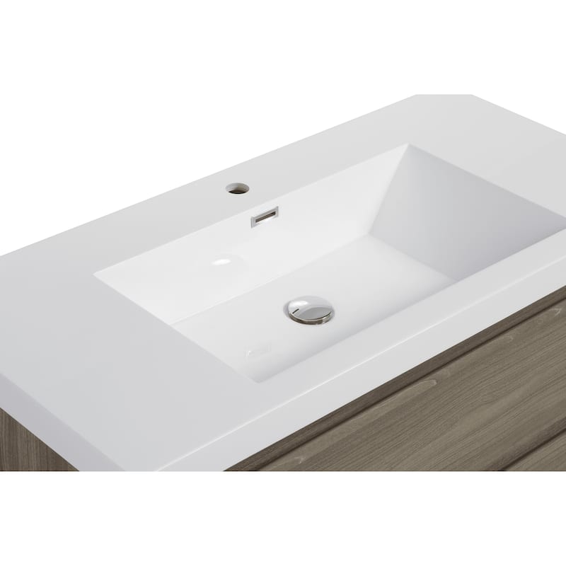 42" Floating Bathroom Vanity with Sink - Ash Grey Wall-Mounted Cabinet, Resin Countertop, Soft-Close Drawers