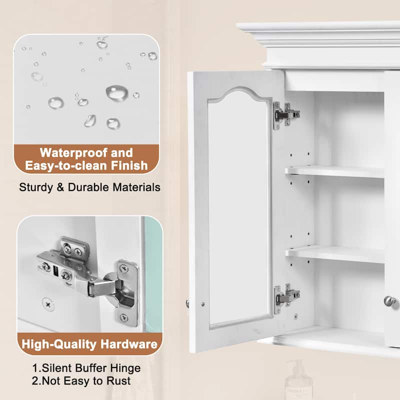 40-Inch Bathroom Storage Cabinet With Mirror Door, Glass Panels, And Shelves, Designed For Wall Mounting - 40"