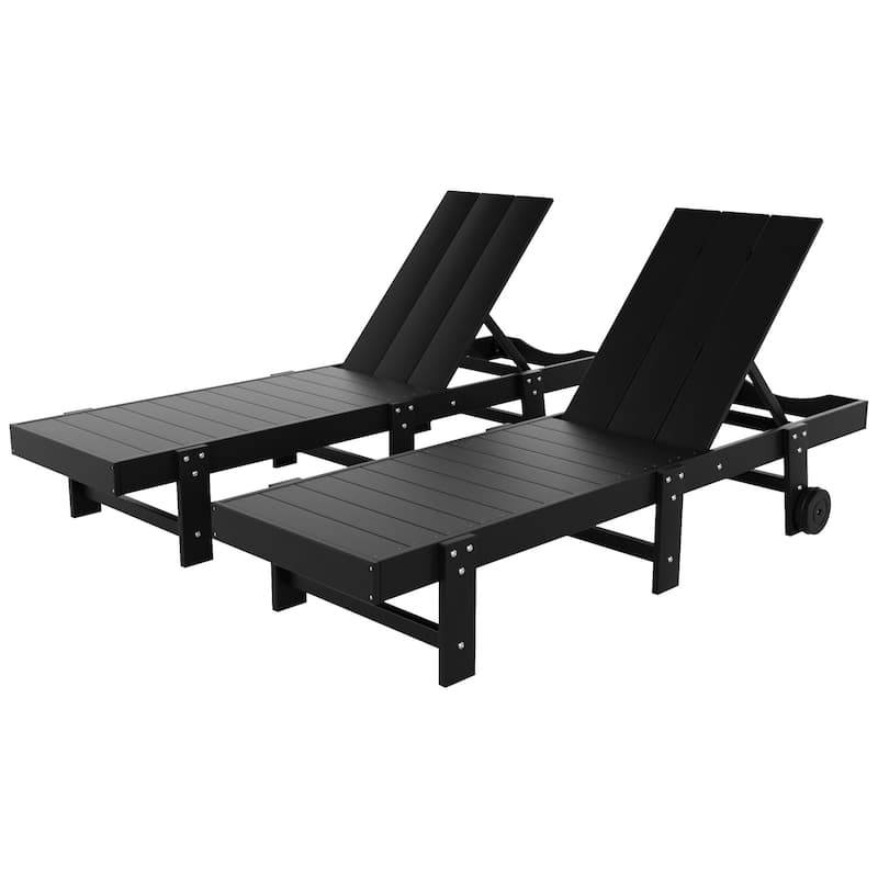 Shoreside Modern Poly Eco-Friendly All Weather Reclining Chaise Lounge With Wheels (Set Of 2)