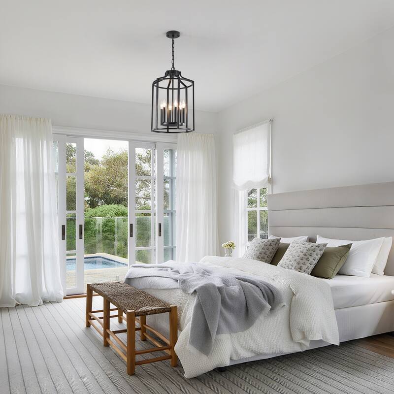 6-Light Dimmable Lantern Chandelier - Matte Black