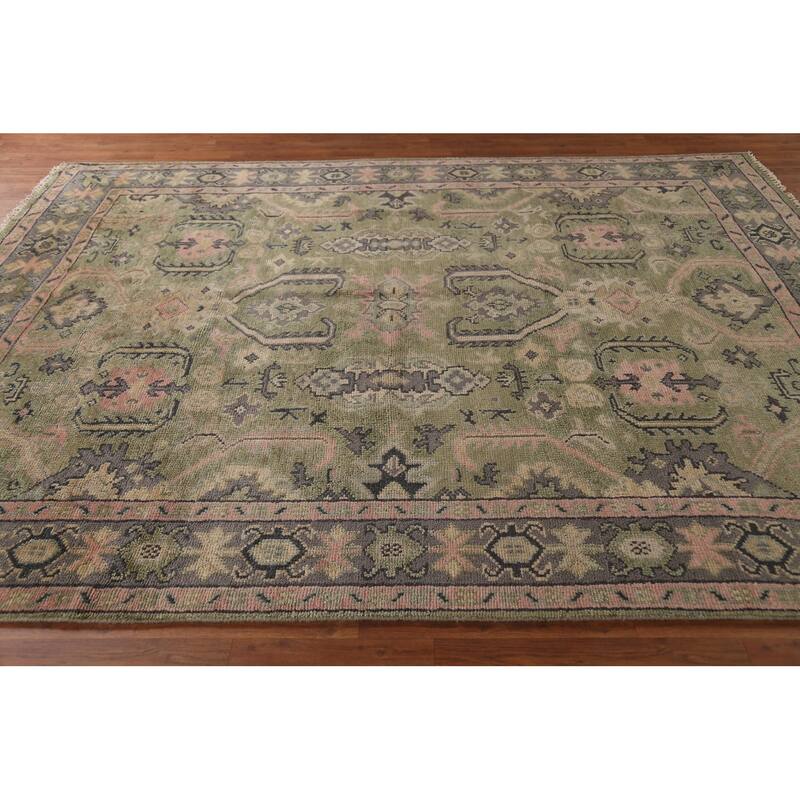 Green Geometric Heriz Serapi Indian Area Rug Handmade Wool Carpet - 7'10"x 9'11"