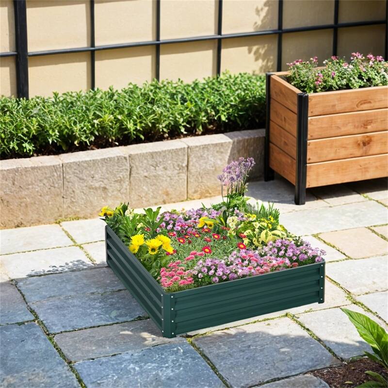 Outsunny Galvanized Raised Garden Bed,4' x 4' x 1' Metal Planter Box