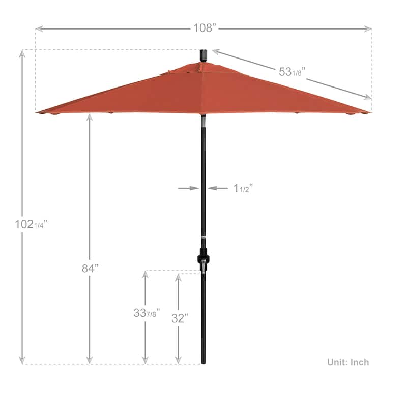 California Umbrella 9' Rd Patio Umbrella Black Aluminum Frame Fiberglass Ribs Crank Lift Collar Tilt, Olefin Royal Blue Fabric