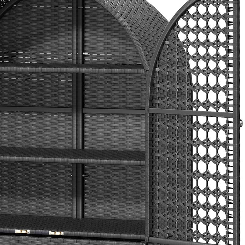 Moasis 65" Tall Arched Wicker Kitchen Pantry Cabinet,Farmhouse Cupboard with 3 Shelves & 2 Drawers