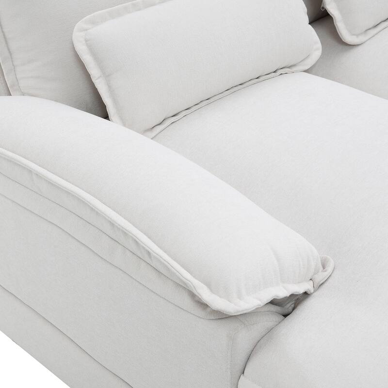 110x55x33" Modern U-shaped 6-seat Sleeper Sofa with Double Chaise, Double Cushions and 4 Waist Pillows, Chenille, White