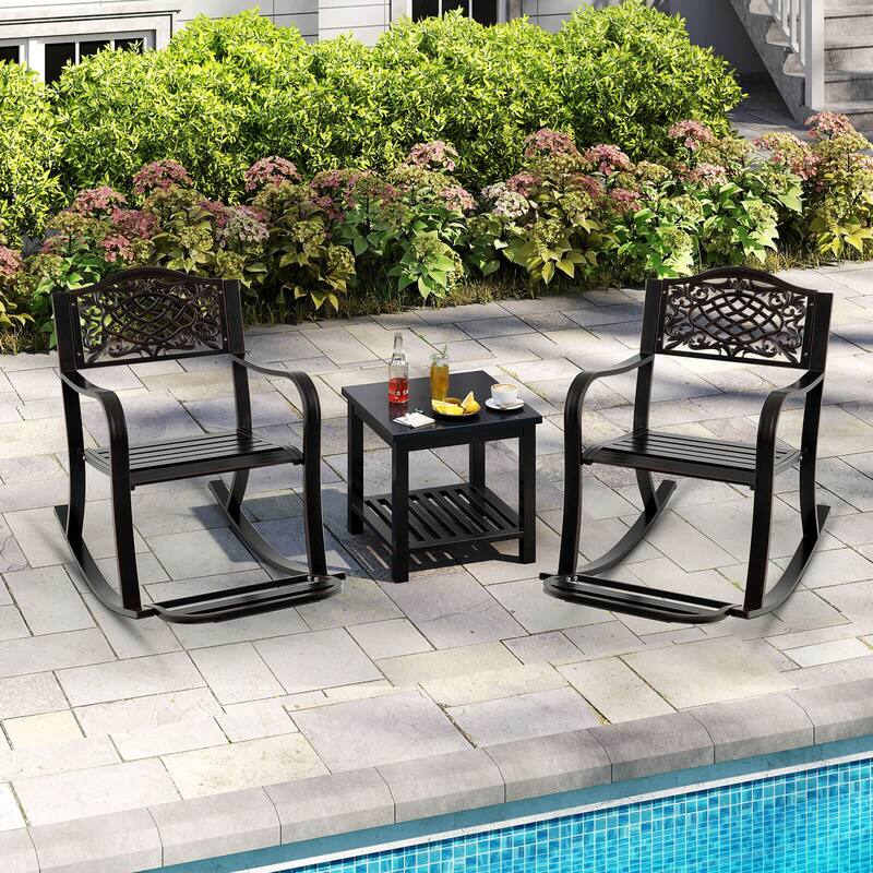 Costway 1/2 PCS Patio Rocking Chair Outdoor Cast Aluminum Rocker with