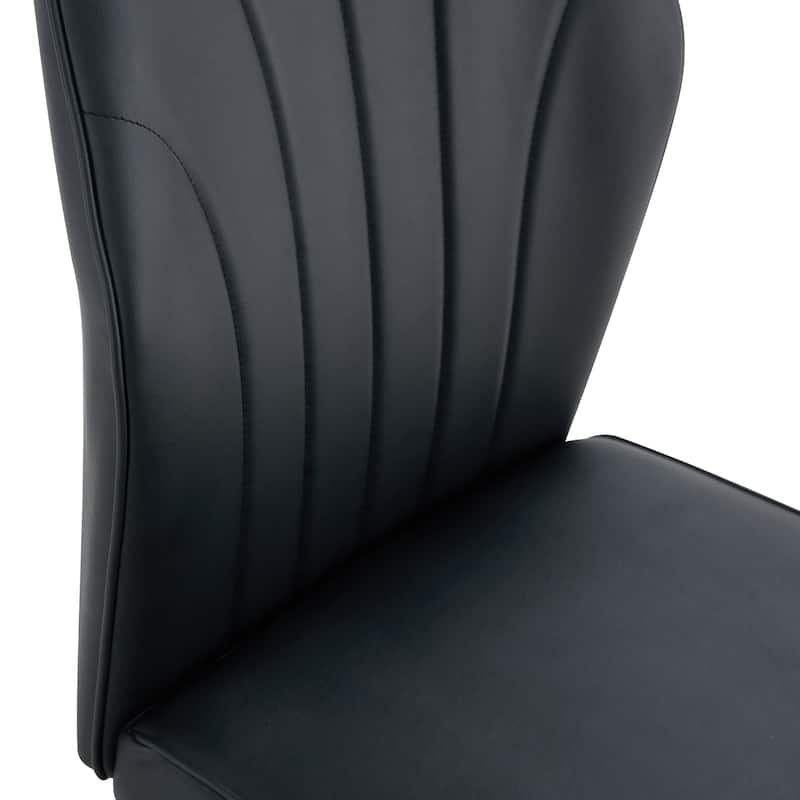 8 Modern Dining Chairs With Stylish Pu Patterned Backrest And Black Metal Legs For Kitchen, Bedroom And Office