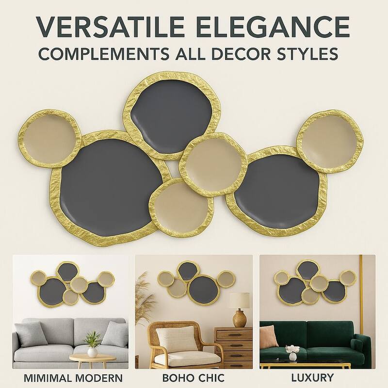 Gold Brown Abstract Ring Metal Wall Art Horizontal Modern Decor 32"