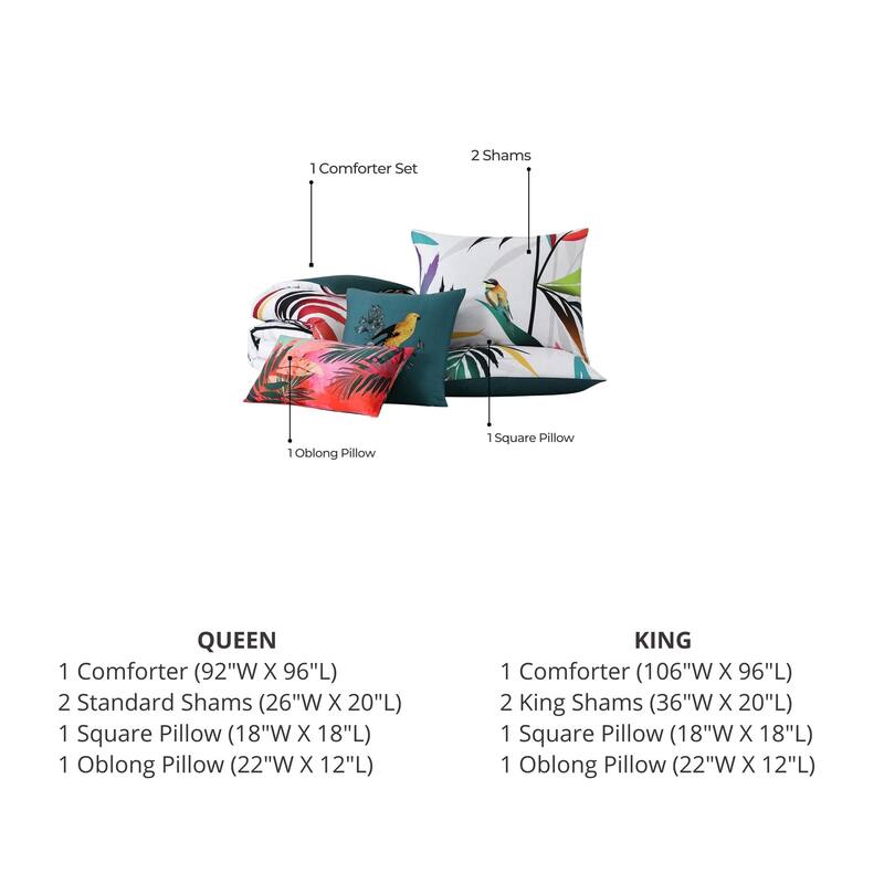 Bebejan Tropical Fusion 100% Cotton Sateen 5 Piece Reversible Comforter Set