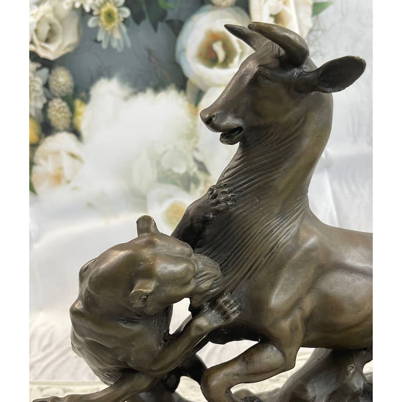 100 Percent Solid Bronze Signed French Animal Cheetah Gazelle Sculpture Figurine