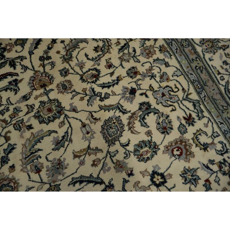 Hand Knotted Oriental 100% Wool Carpet Traditional Floral Beige & Ivories Kashan Area Rug - 11' 10'' X 9' 1''