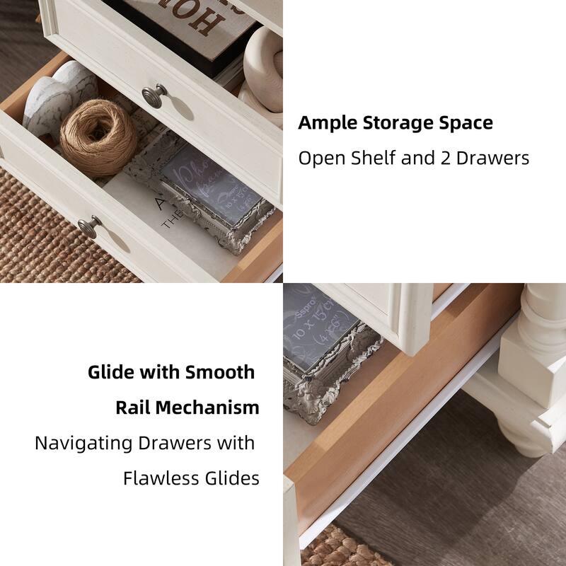 Farmhouse Nightstand Set of 2 with Solid Wood Feet, Charging Station