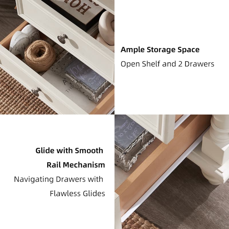 Farmhouse Nightstand Solid Wood Feet, Sofa Table with Charging Station