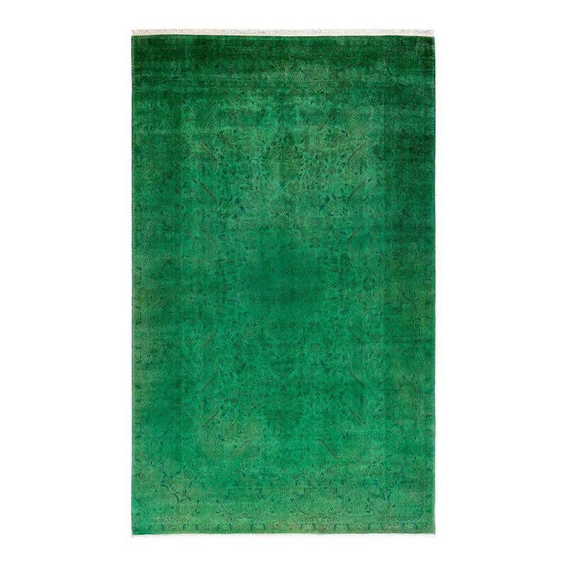 Overton Hand Knotted Wool Vintage Inspired Modern Contemporary Overdyed Green Area Rug - 6' 3" x 9' 8"